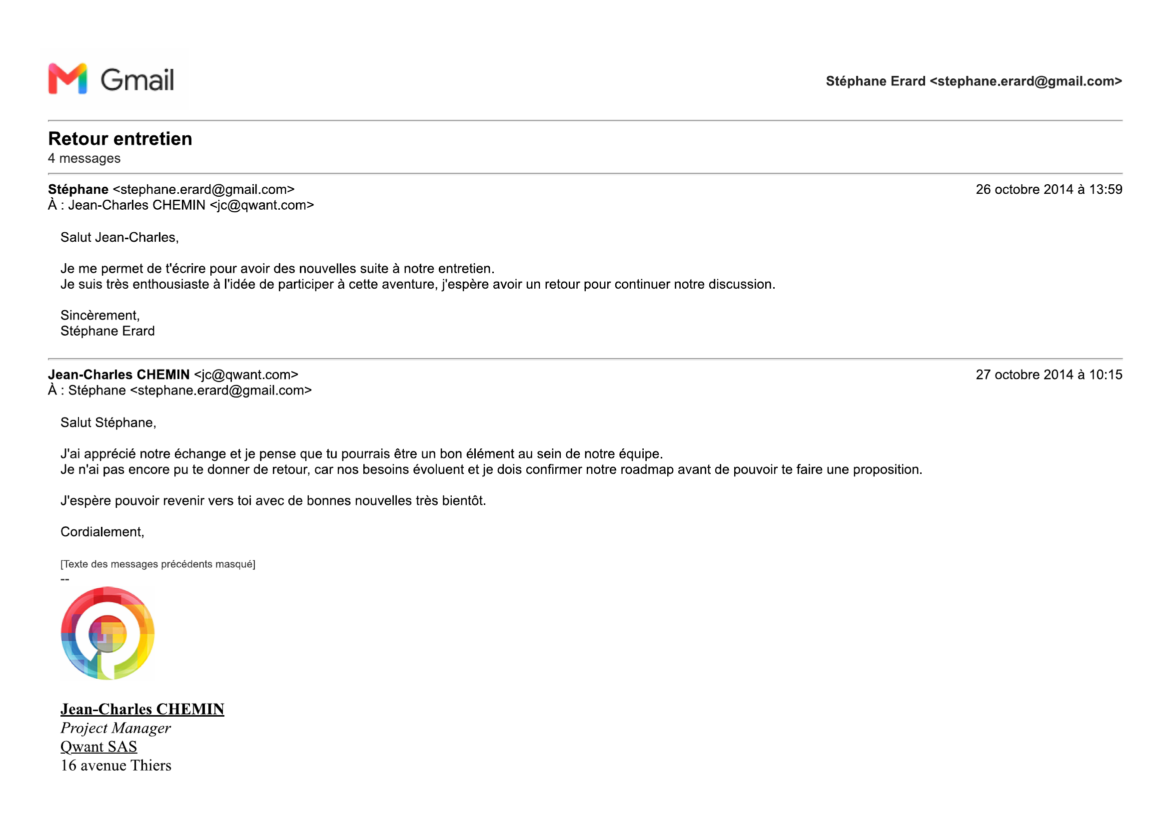 Fil Gmail Retour entretien - page 1 sur 2